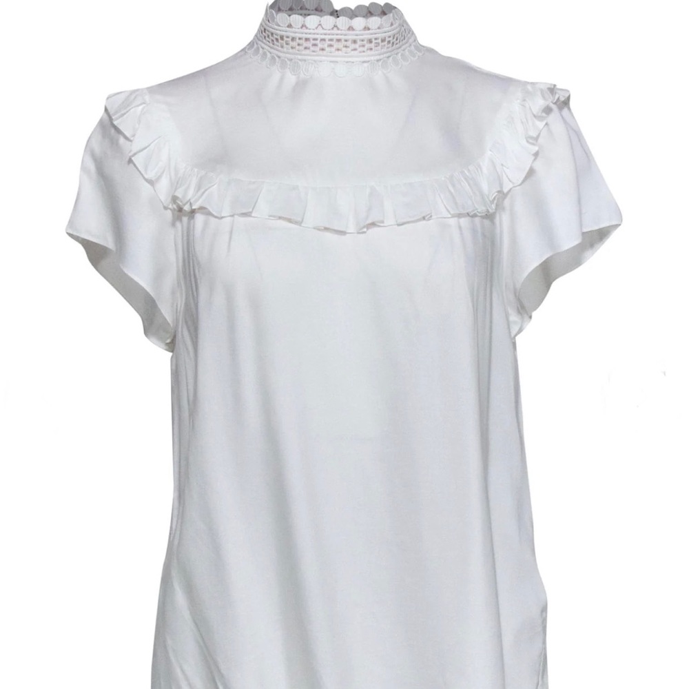 Sandro Paris White Short Sleeve Top Eyelet Neckline Size Small